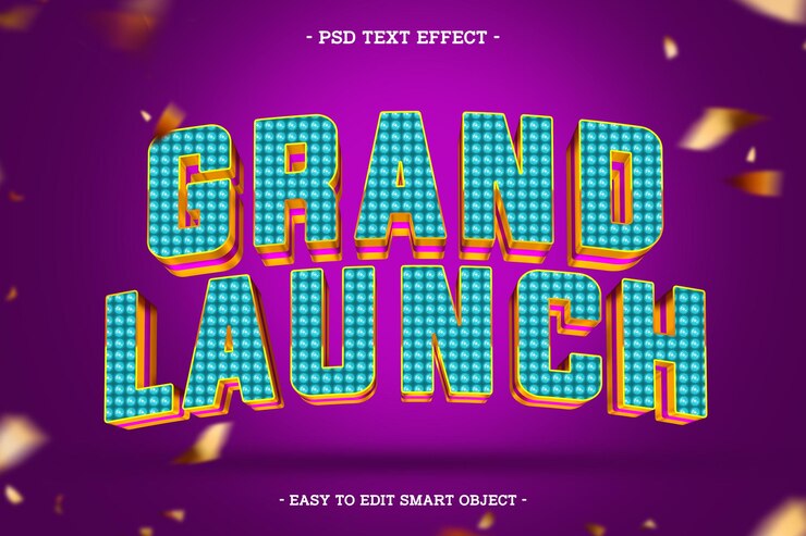 PSD Gratis grand launch editable text effect
