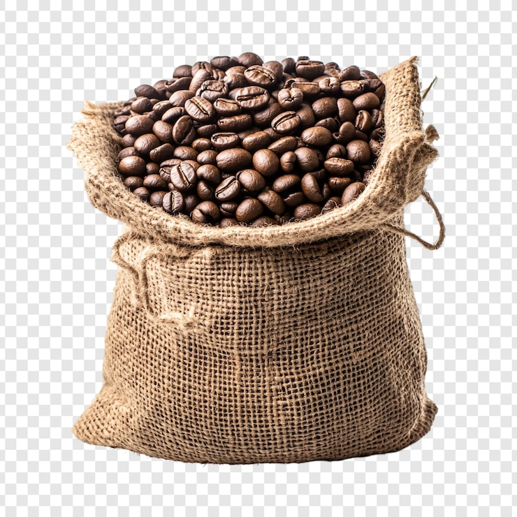 PSD gratuito los granos de café tostados en un saco de burlap son aromáticos y ricos