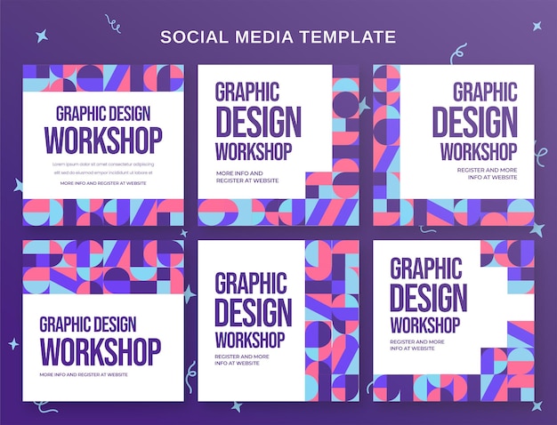Graphic design workshop social media banner en instagram postsjabloon