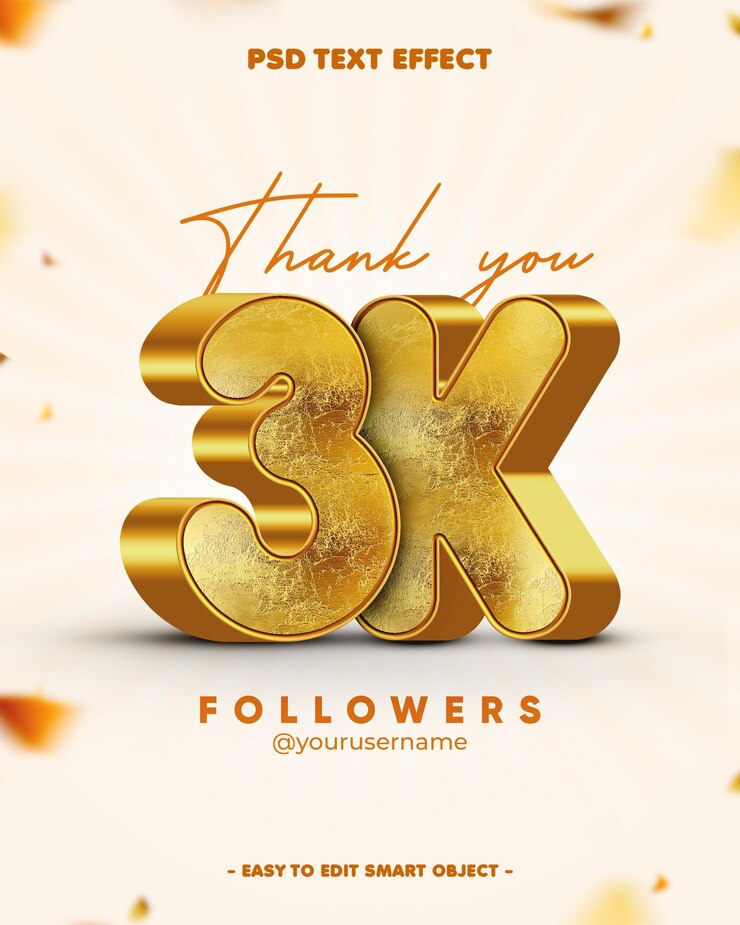 PSD gratuito grazie 3k follower editabletext effetto