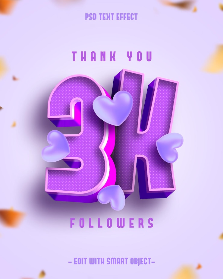PSD gratuito grazie 3k followers 3d editable text effect