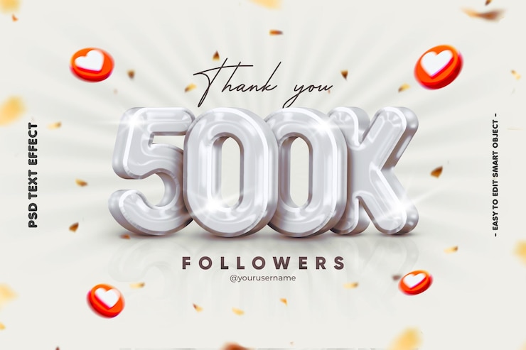 PSD gratuito grazie a 500.000 banner sui social media per amici e follower con effetti di testo