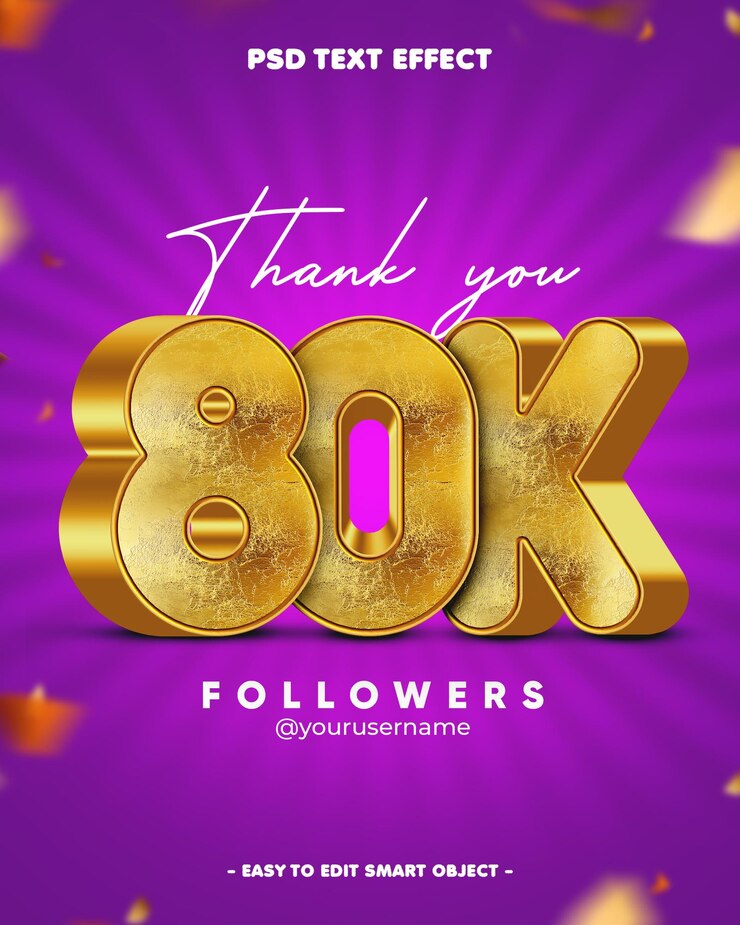 PSD gratuito grazie a 80 mila follower effetto di testo 3d modificabile
