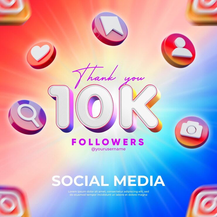 PSD gratuito grazie per il banner dei 10k social media per amici e follower su instagram