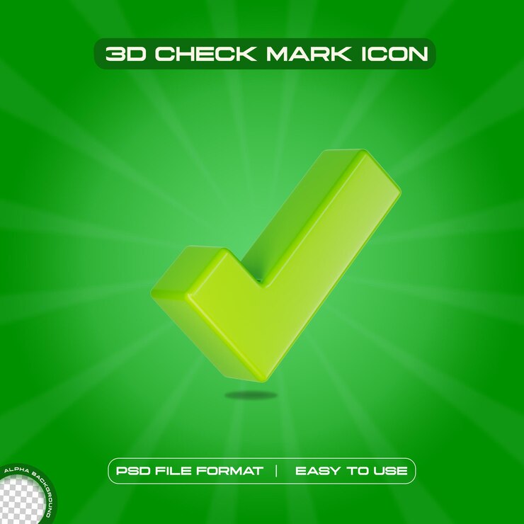 PSD Gratis green check mark symbol icon 3d render illustration