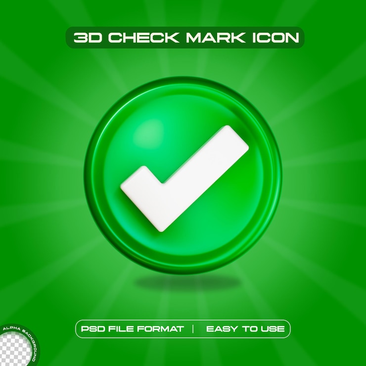 PSD Gratis green check mark symbol icon 3d render illustration