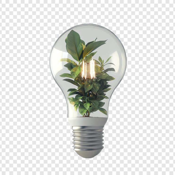 PSD Gratis green plant thriving inside a glowing lightbulb symbolizing ecofriendly energy and sustainable growth