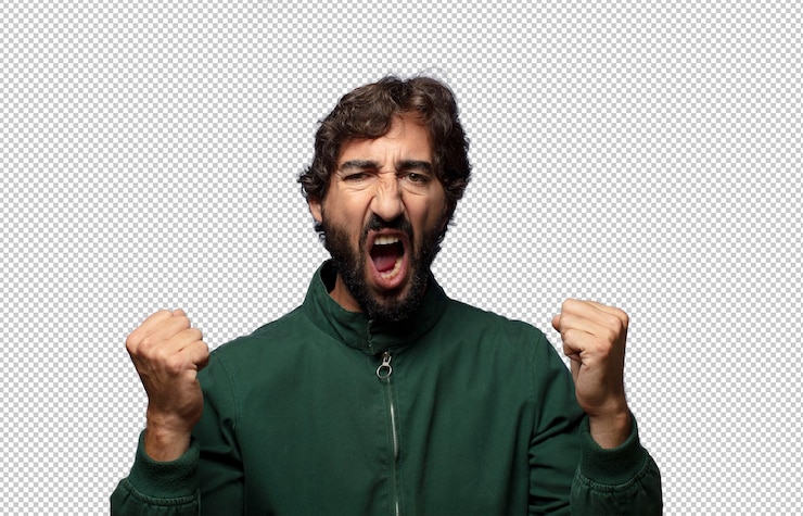 PSD gratuito gridando in modo aggressivo con un'espressione arrabbiata o con i pugni chiusi celebrando il successo
