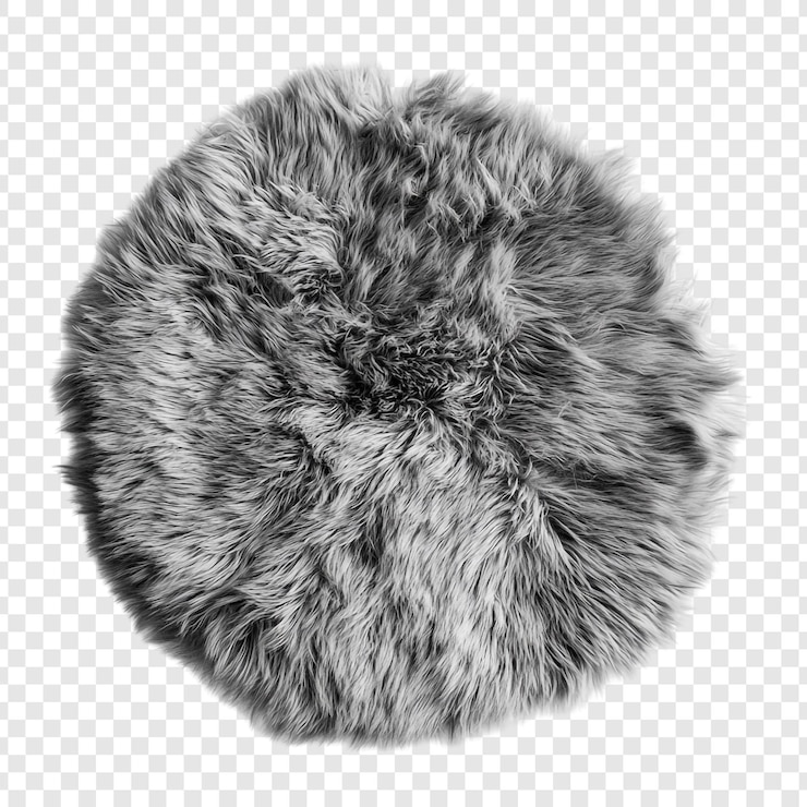 PSD gratuito grigio fluffy round sheepskin rug testualità morbida decorazione per la casa comodità per l'inverno