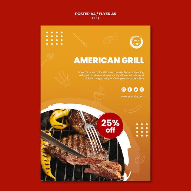 Gratis PSD grill en bestek poster sjabloon