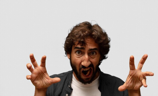 gritando de pánico o ira conmocionado aterrorizado o furioso con las manos junto a la cabeza