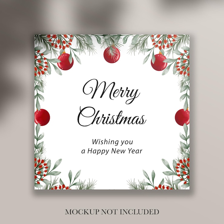 Gratis PSD groen blad en bessen rode uitnodiging vrolijk kerstfeest sjabloon