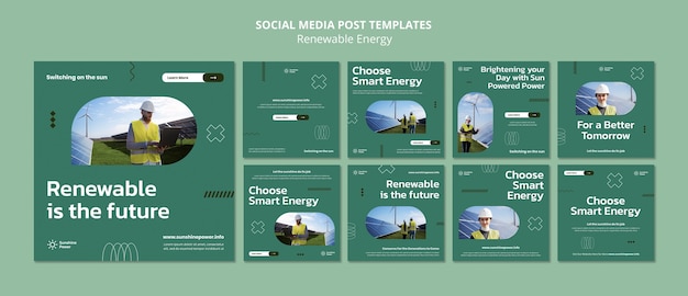 Gratis PSD groene energie instagram posts collectie