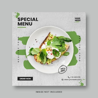 Groene gezonde voeding menu promotie sociale media instagram post sjabloon voor spandoek