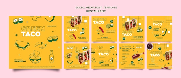 Groene taco restaurant social media postverzameling