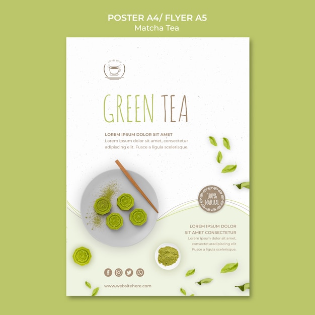 Groene thee minimalistische poster sjabloon