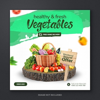 Groente fruit kruidenierswaren vers biologisch gezond promotie social media post banner template