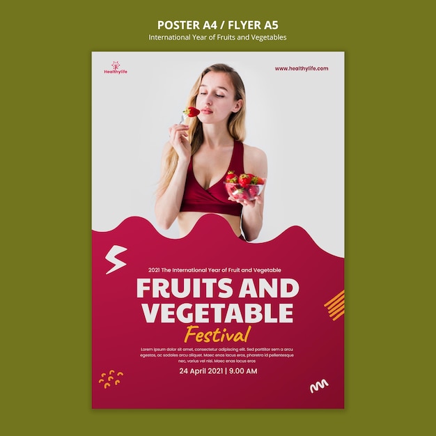 Gratis PSD groenten en fruit jaar poster sjabloon