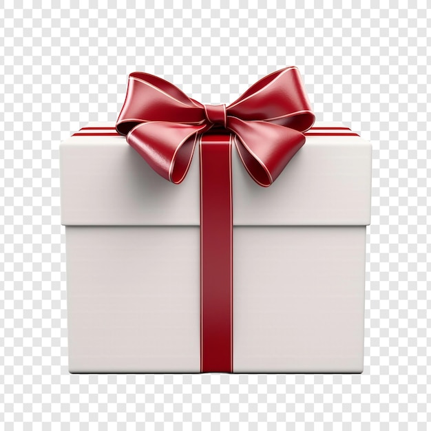 Gratis PSD grote rechthoekige witte cadeau doos met een rode lintboog geïsoleerd op transparante achtergrond