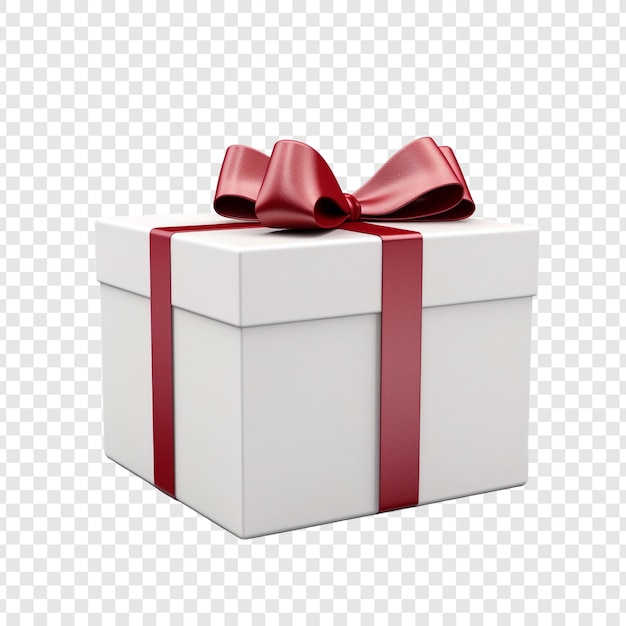 Grote rechthoekige witte cadeau doos met een rode lintboog geïsoleerd op transparante achtergrond