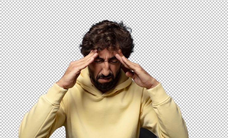 PSD gratuito guardando concentrato riflessivo e ispirato brainstorming e immaginare con le mani sulla fronte