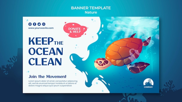 PSD gratuito guardar la plantilla de banner de océanos