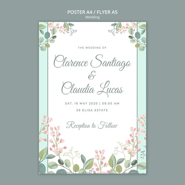 Guardar la plantilla de volante de boda floral de fecha