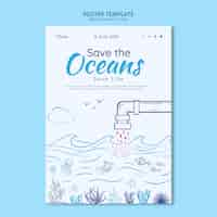 PSD gratuito guarde la plantilla del póster de los océanos