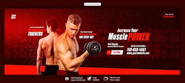 Gratis PSD gym en fitness facebook cover banner sjabloon