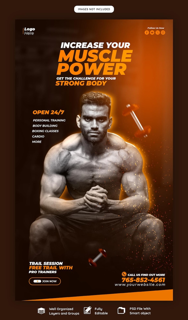 Gratis PSD gym en fitness instagram en facebook story sjabloon