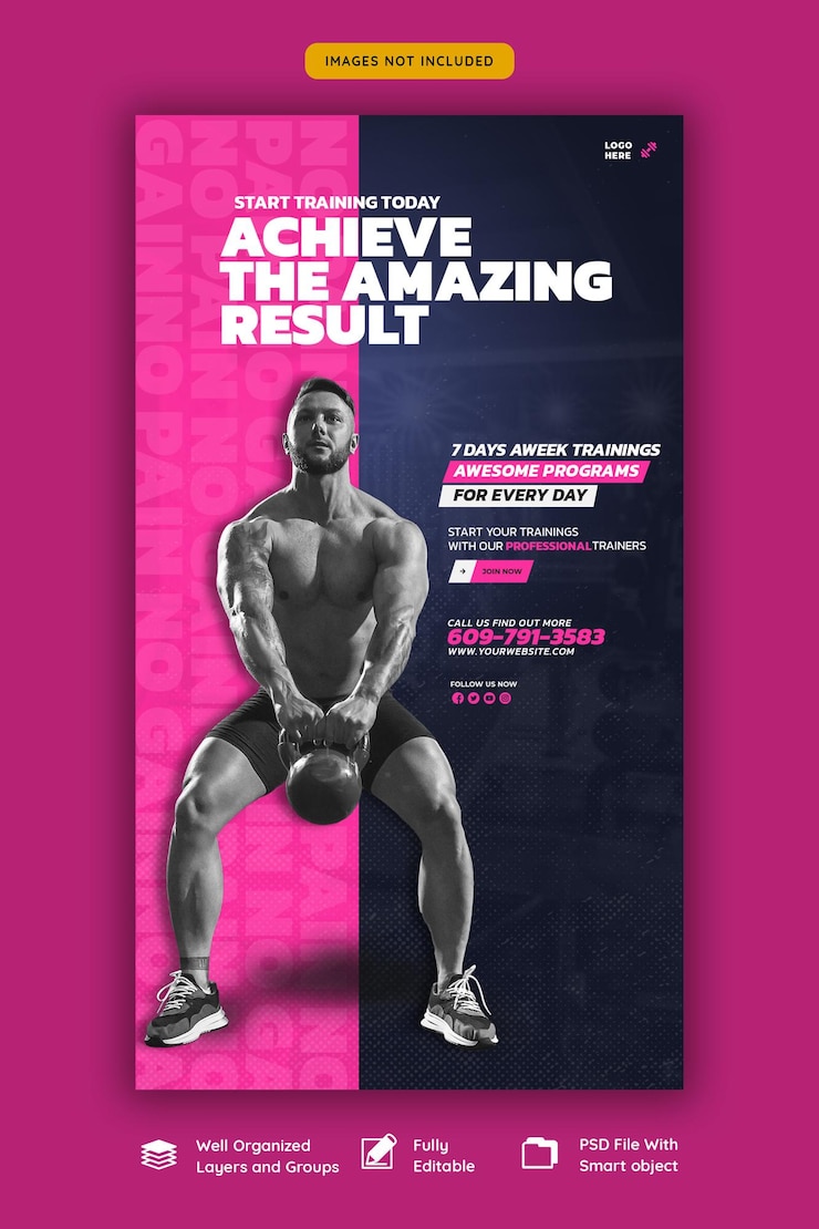 Gratis PSD gym en fitness instagram en facebook verhaalsjabloon