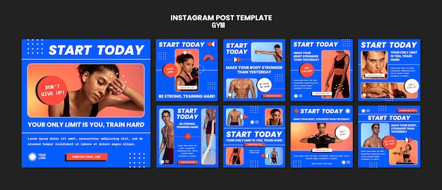 Gratis PSD gym en fitness instagram posts collectie