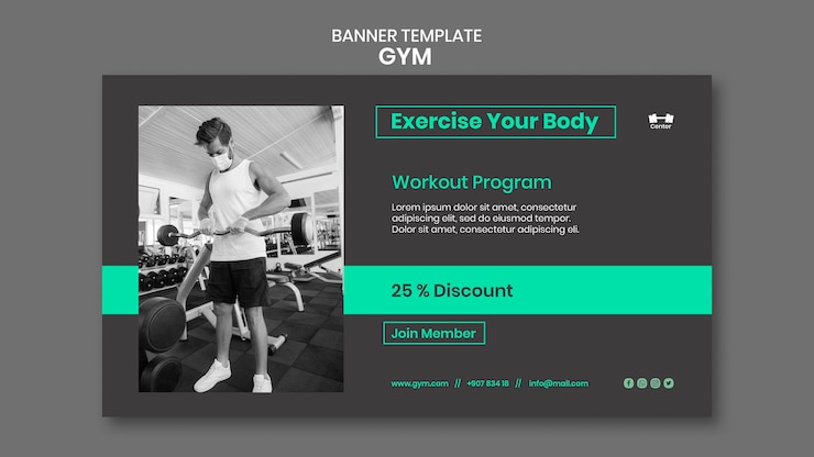 PSD Gratis gym workout horizontal banner template
