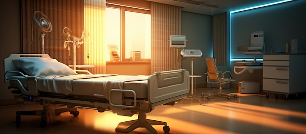 PSD gratuito habitación de hospital con cama y mesa ia generativa