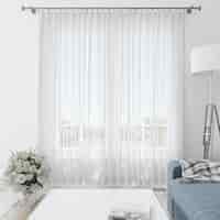 PSD gratuito habitación interior con cortinas blancas.