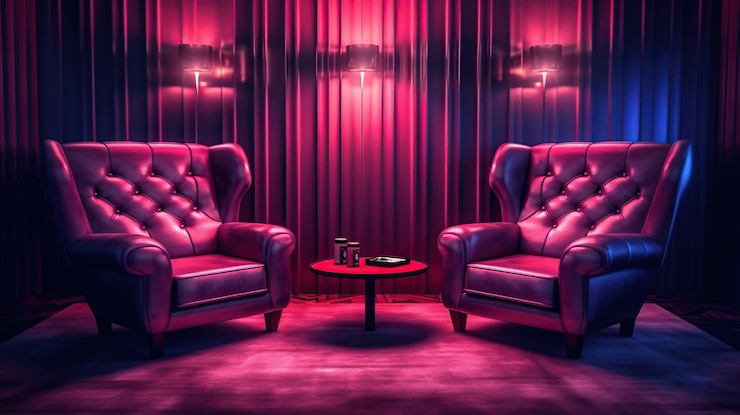 PSD gratuito habitación moderna con iluminación de luz violeta y luz roja ai generativa