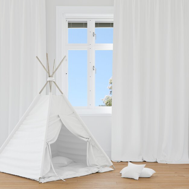 Habitación con tipi blanco