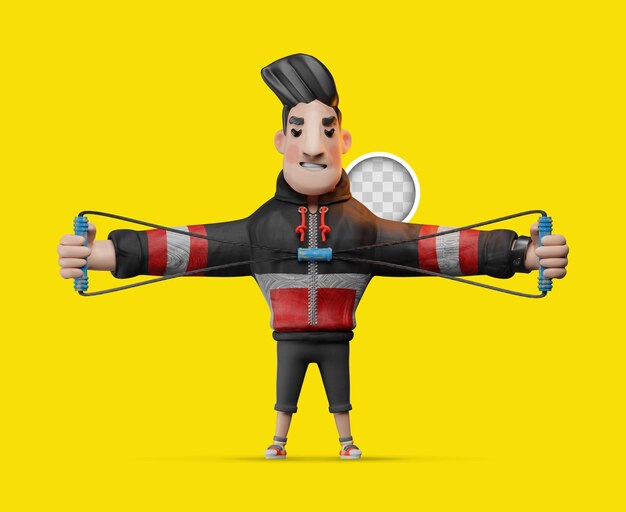 Hacer ejercicios con cuerdas elásticas. Ilustración 3d