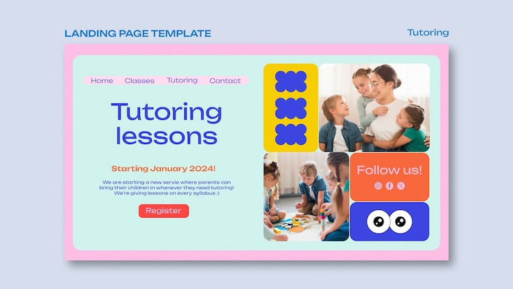PSD Gratis halaman landas pekerjaan sebagai tutor desain datar