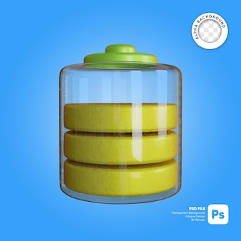 Half batterij transparante 3d object illustratie Premium Psd