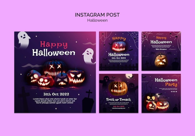 Halloween instagram posts collectie met enge pompoenen