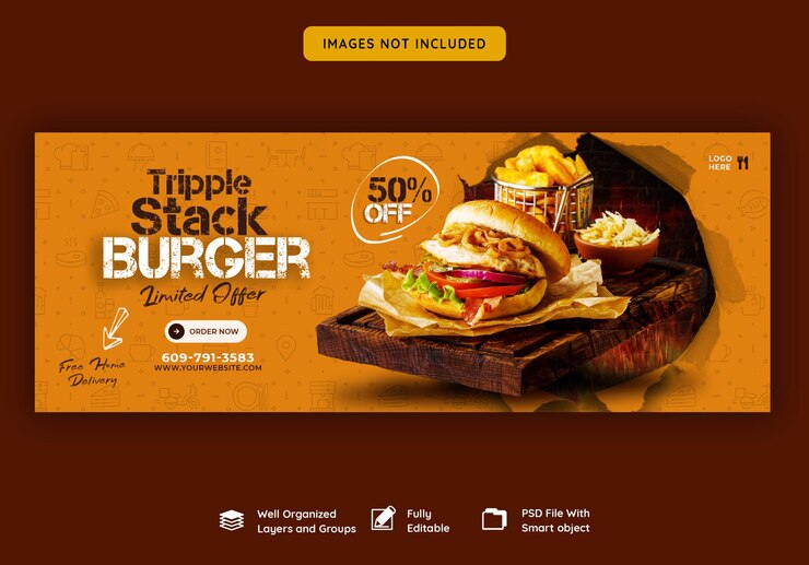 PSD gratuito hamburger delizioso e modello di copertina di facebook per menu di cibo