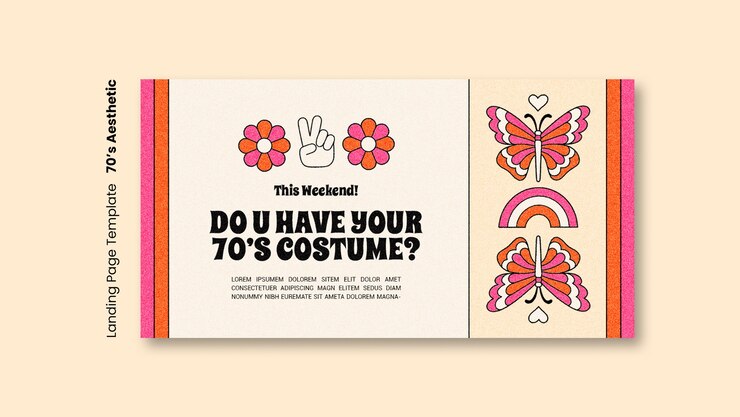 PSD Gratis hand drawn 70s aesthetic landing page template