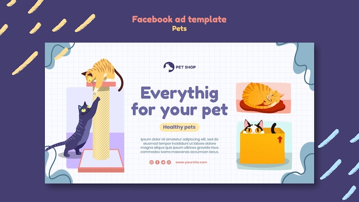 PSD Gratis hand drawn cute pets facebook template
