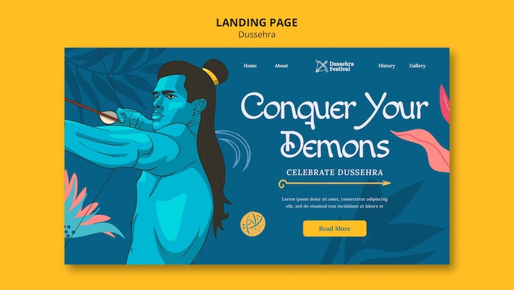 PSD Gratis hand drawn dussehra celebration landing page