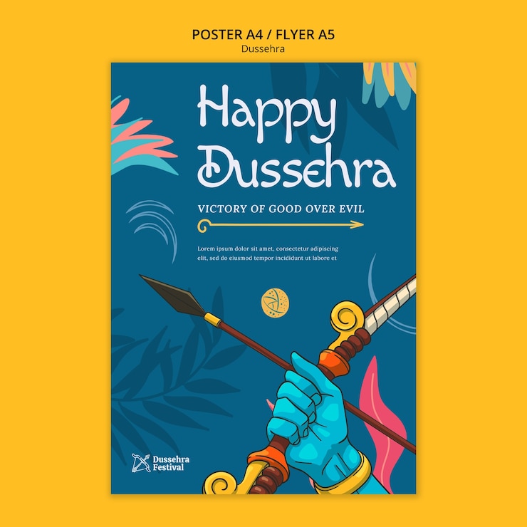 PSD Gratis hand drawn dussehra celebration poster template