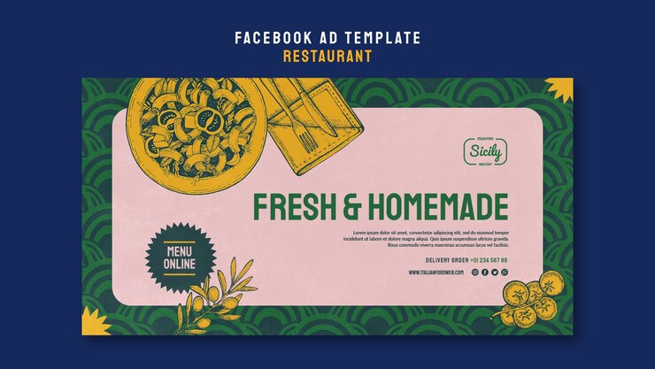 PSD Gratis hand drawn fresh homemade food facebook template