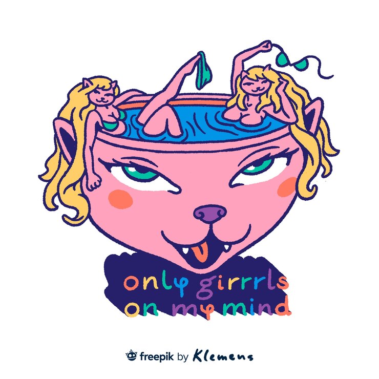 PSD Gratis hand drawn girls on kitty's mind