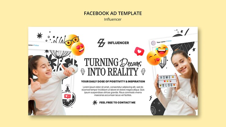 PSD Gratis hand drawn influencer job facebook template