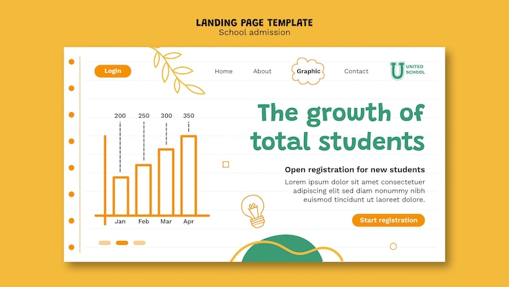 PSD Gratis hand drawn school admission landing page